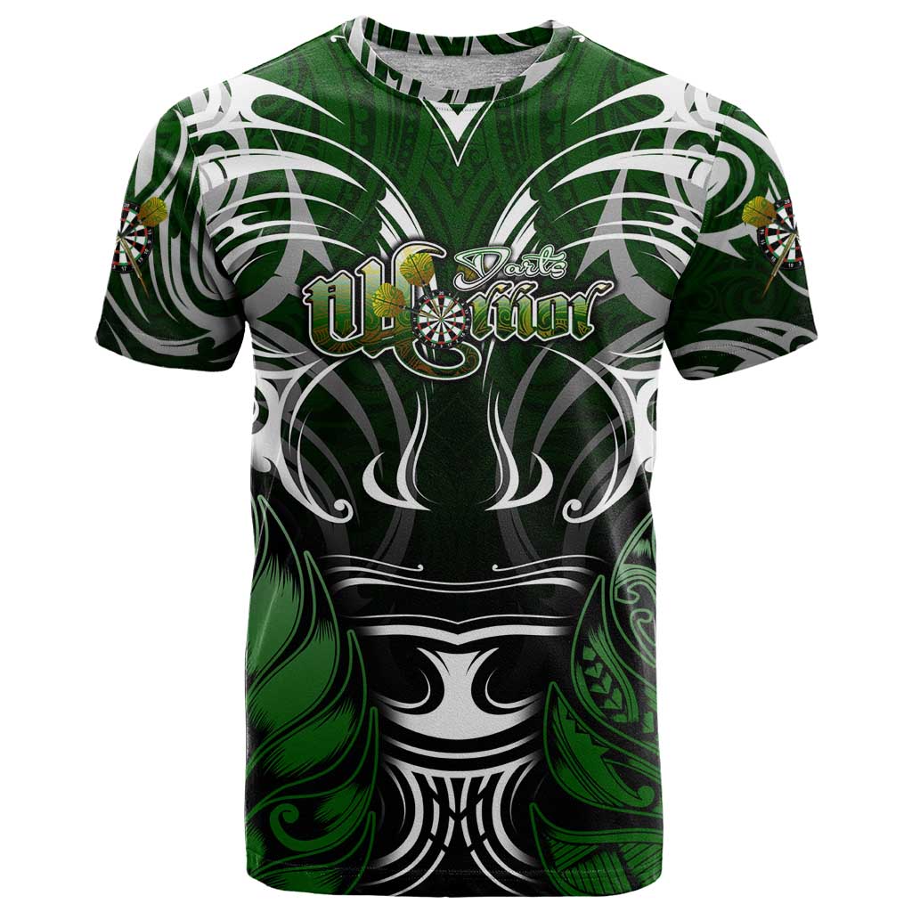 Personalised Warriors Maori Darts T Shirt New Zealand Darts Silver Fern