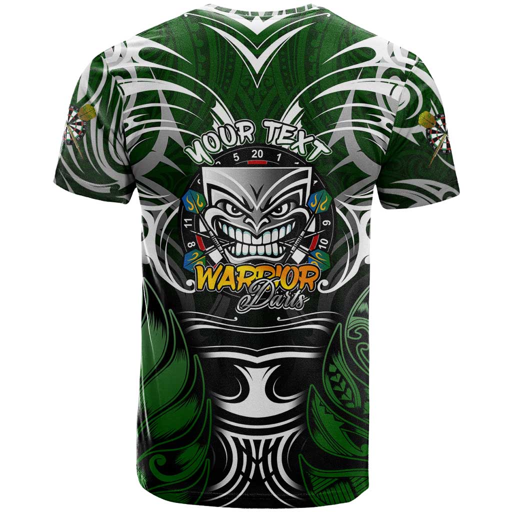 Personalised Warriors Maori Darts T Shirt New Zealand Darts Silver Fern