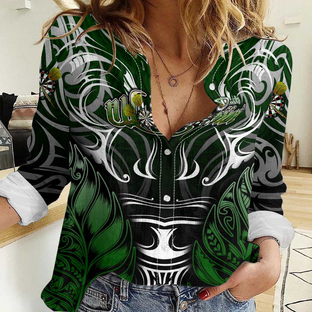 Personalised Warriors Maori Darts Women Casual Shirt New Zealand Darts Silver Fern