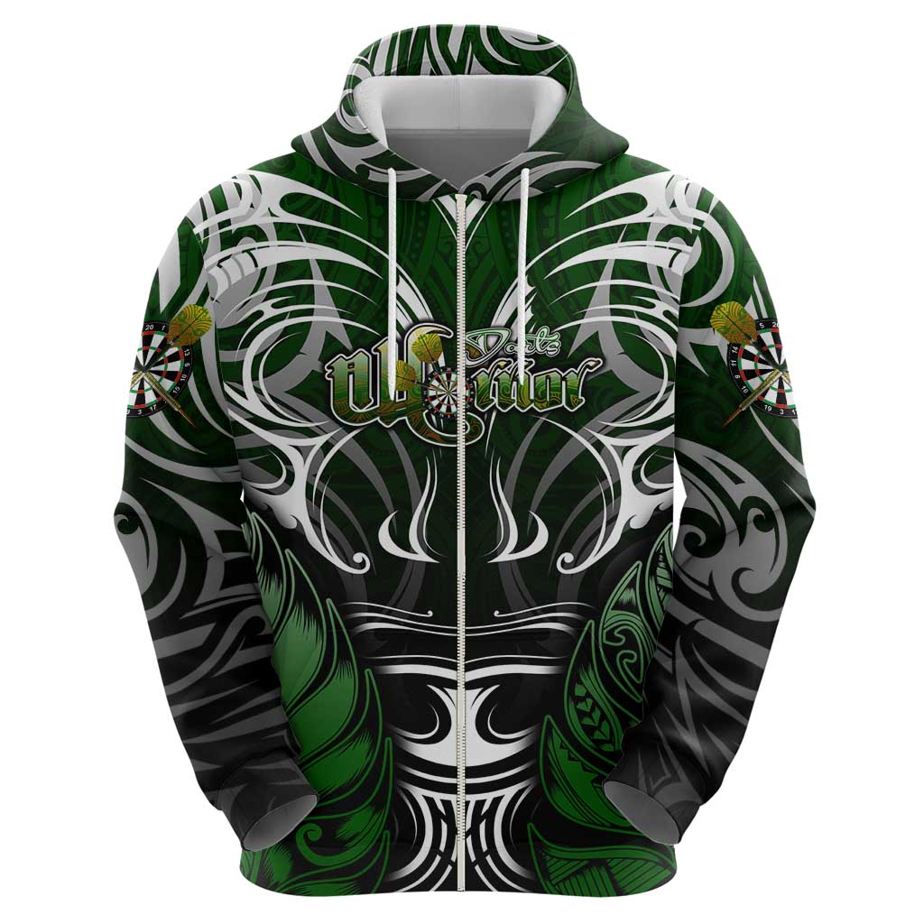 Personalised Warriors Maori Darts Zip Hoodie New Zealand Darts Silver Fern