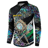 Personalised New Zealand Darts Button Sweatshirt NZ Paua Shell Maori Fern