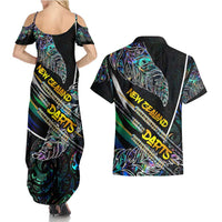 Personalised New Zealand Darts Couples Matching Summer Maxi Dress and Hawaiian Shirt NZ Paua Shell Maori Fern