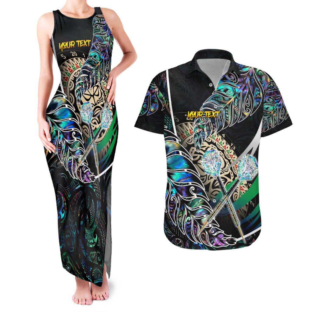 Personalised New Zealand Darts Couples Matching Tank Maxi Dress and Hawaiian Shirt NZ Paua Shell Maori Fern