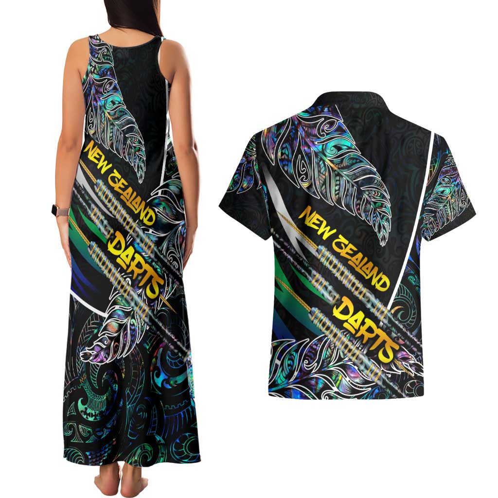 Personalised New Zealand Darts Couples Matching Tank Maxi Dress and Hawaiian Shirt NZ Paua Shell Maori Fern
