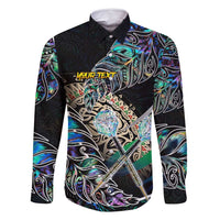 Personalised New Zealand Darts Family Matching Long Sleeve Bodycon Dress and Hawaiian Shirt NZ Paua Shell Maori Fern