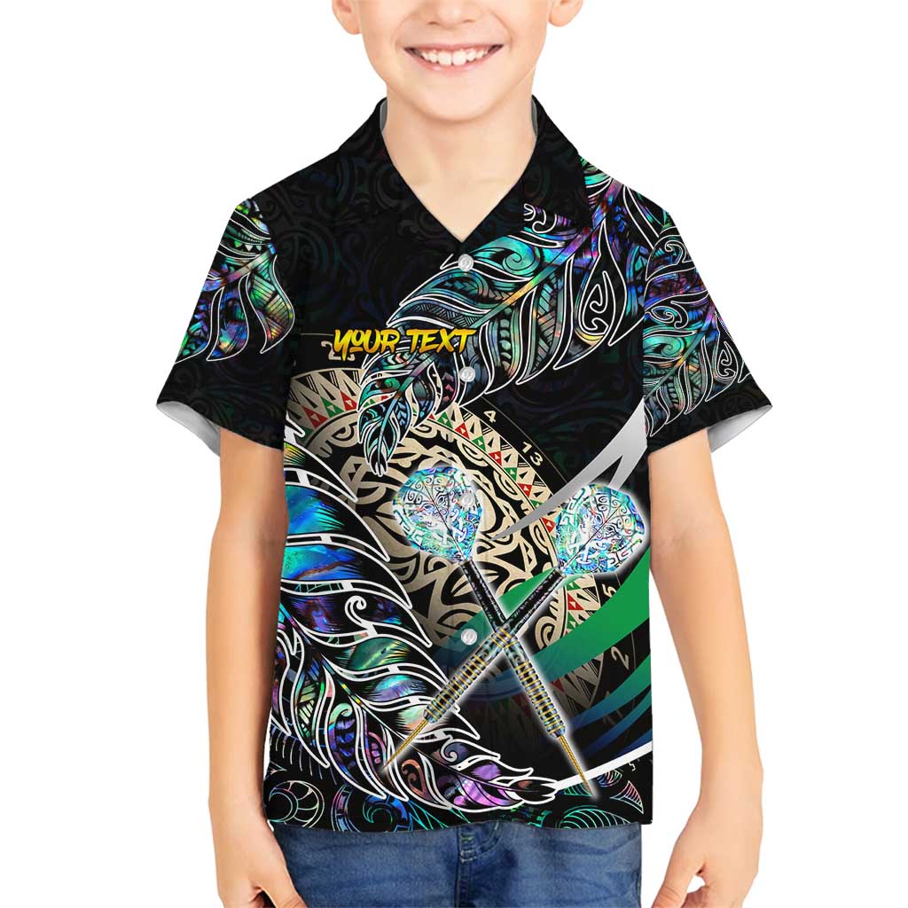 Personalised New Zealand Darts Family Matching Puletasi and Hawaiian Shirt NZ Paua Shell Maori Fern