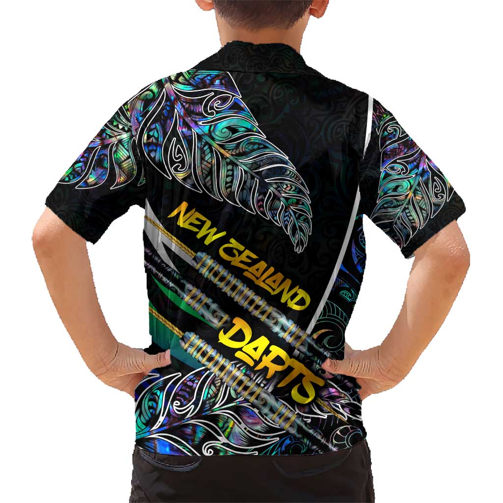 Personalised New Zealand Darts Family Matching Short Sleeve Bodycon Dress and Hawaiian Shirt NZ Paua Shell Maori Fern