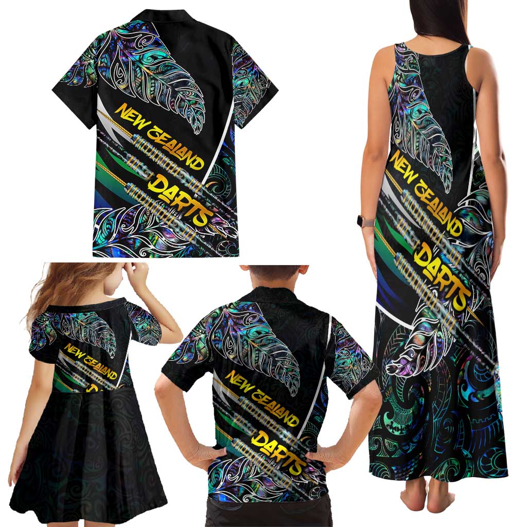Personalised New Zealand Darts Family Matching Tank Maxi Dress and Hawaiian Shirt NZ Paua Shell Maori Fern