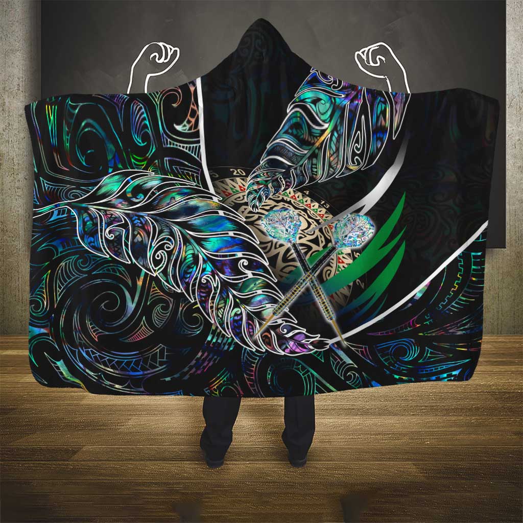 New Zealand Darts Hooded Blanket NZ Paua Shell Maori Fern