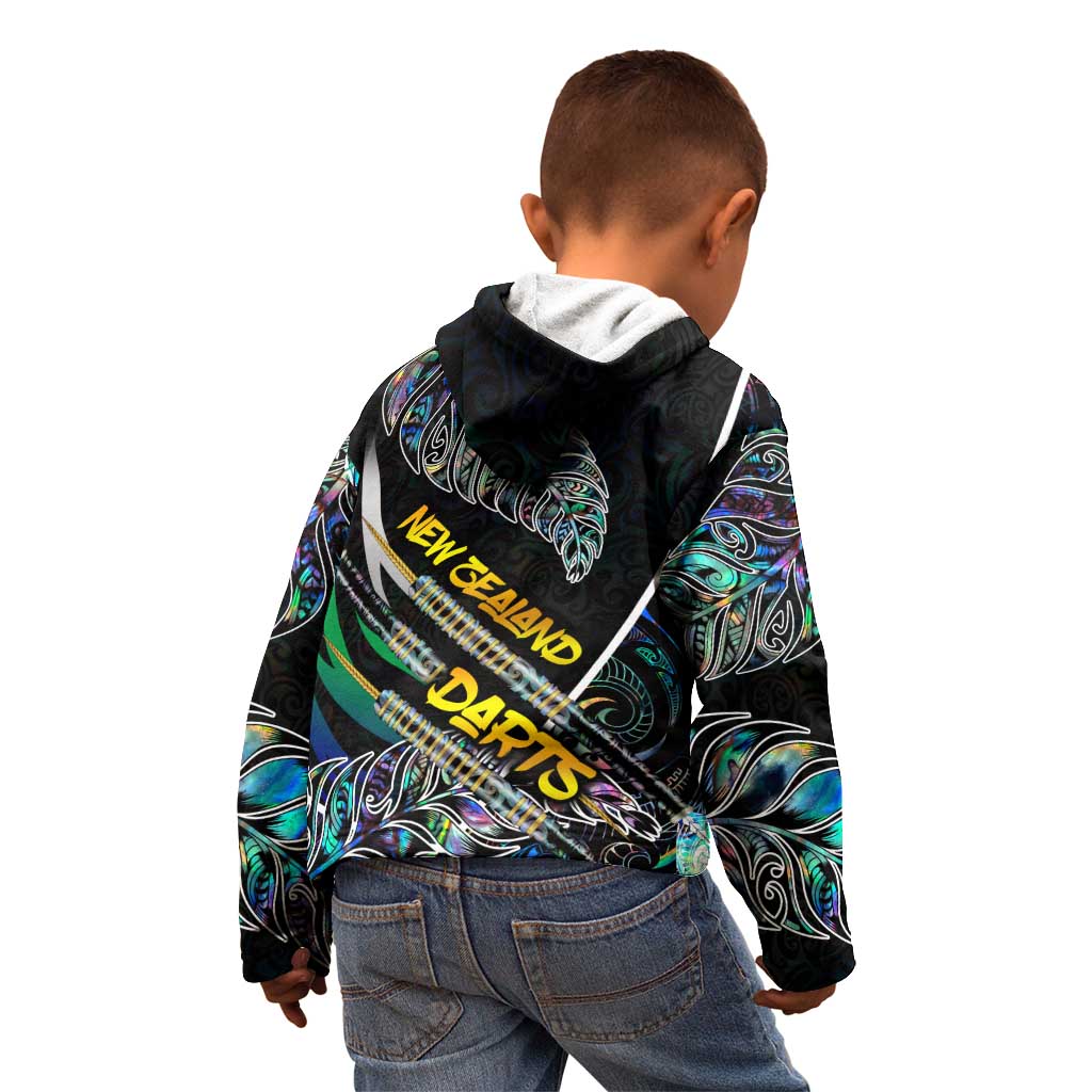 Personalised New Zealand Darts Kid Hoodie NZ Paua Shell Maori Fern