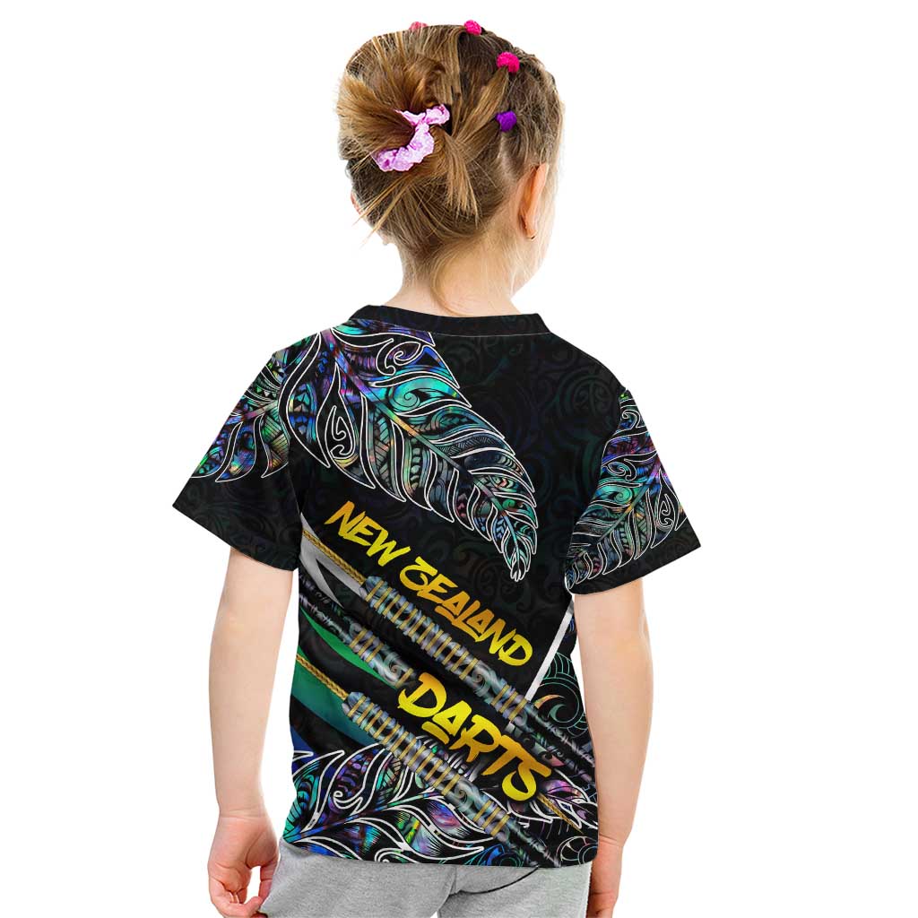 Personalised New Zealand Darts Kid T Shirt NZ Paua Shell Maori Fern