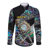 Personalised New Zealand Darts Long Sleeve Button Shirt NZ Paua Shell Maori Fern