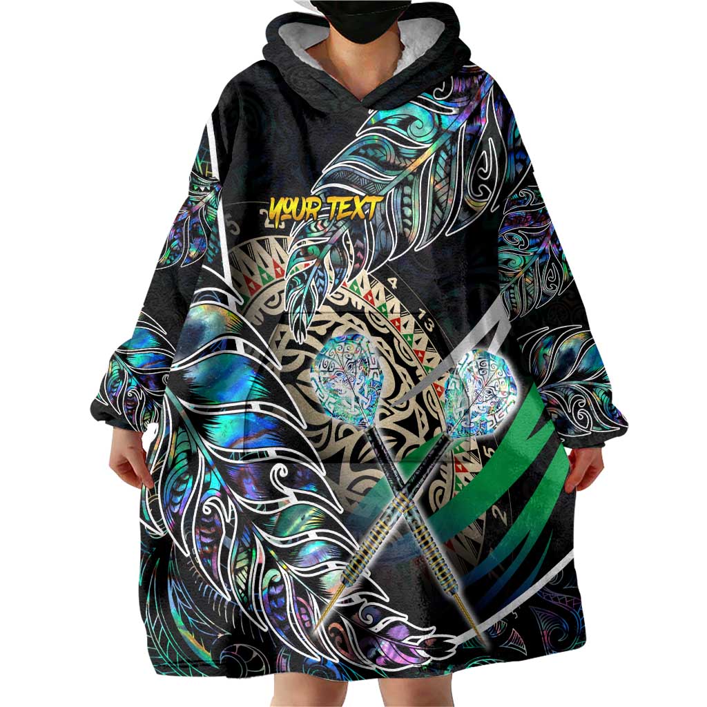 Personalised New Zealand Darts Wearable Blanket Hoodie NZ Paua Shell Maori Fern