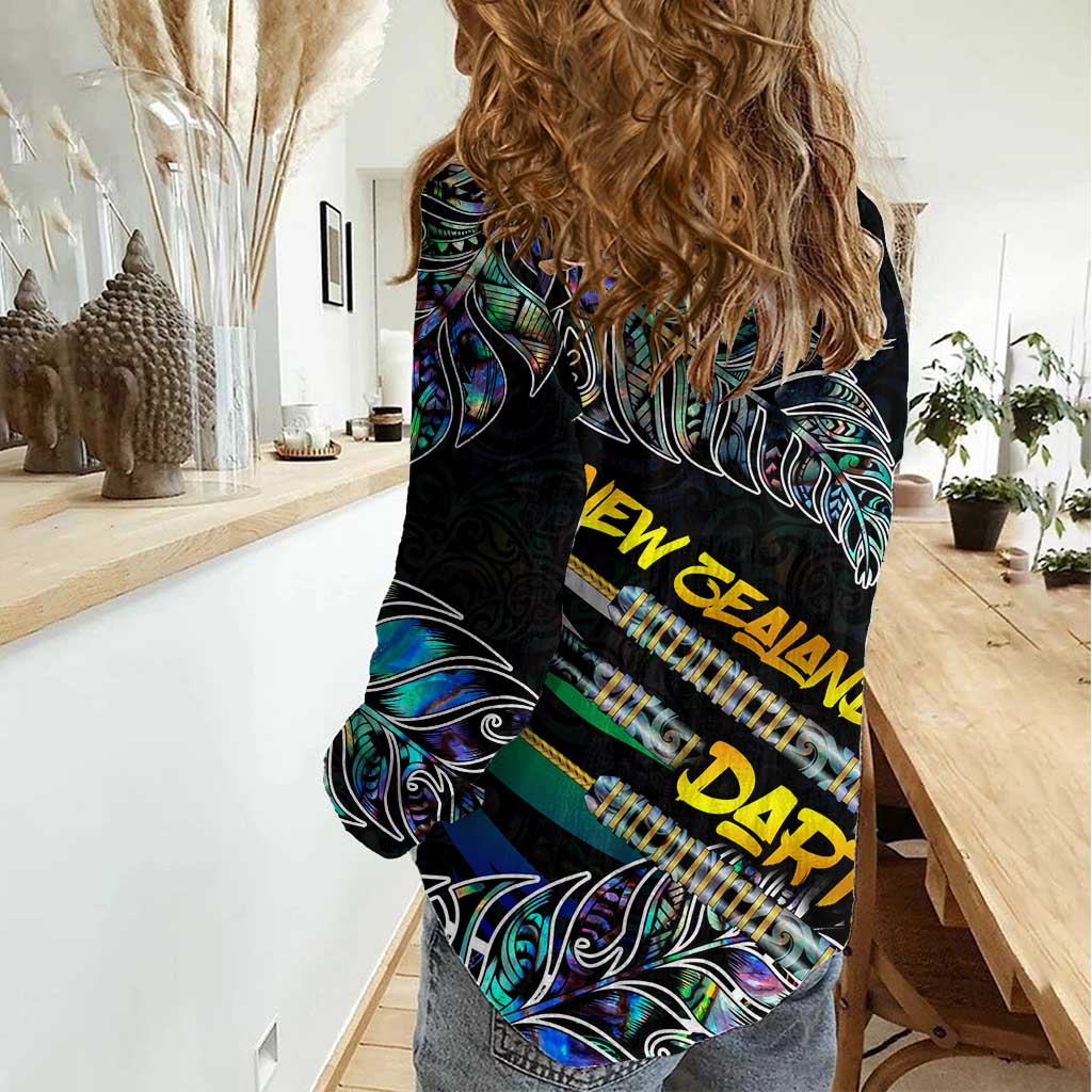 Personalised New Zealand Darts Women Casual Shirt NZ Paua Shell Maori Fern