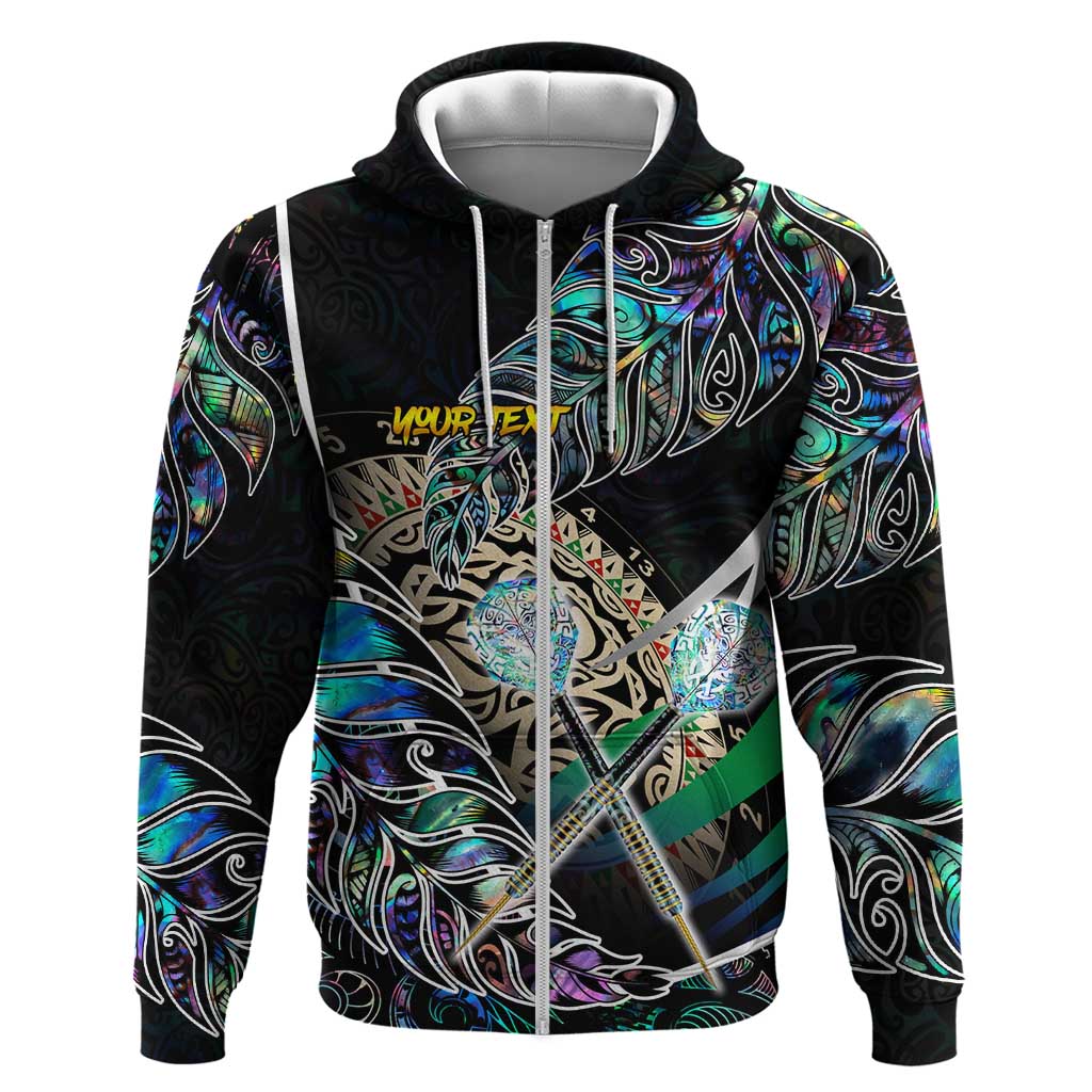 Personalised New Zealand Darts Zip Hoodie NZ Paua Shell Maori Fern