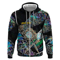 Personalised New Zealand Darts Zip Hoodie NZ Paua Shell Maori Fern