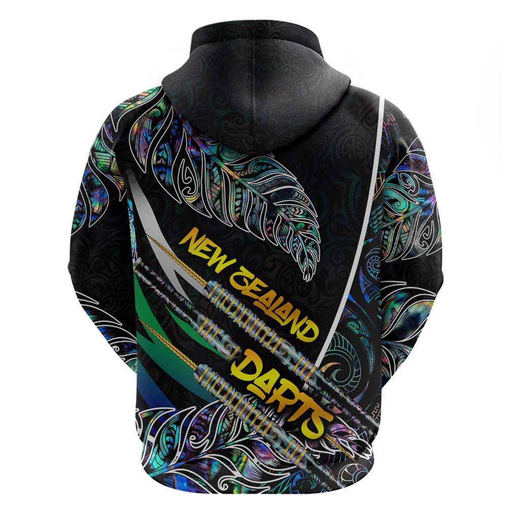 Personalised New Zealand Darts Zip Hoodie NZ Paua Shell Maori Fern