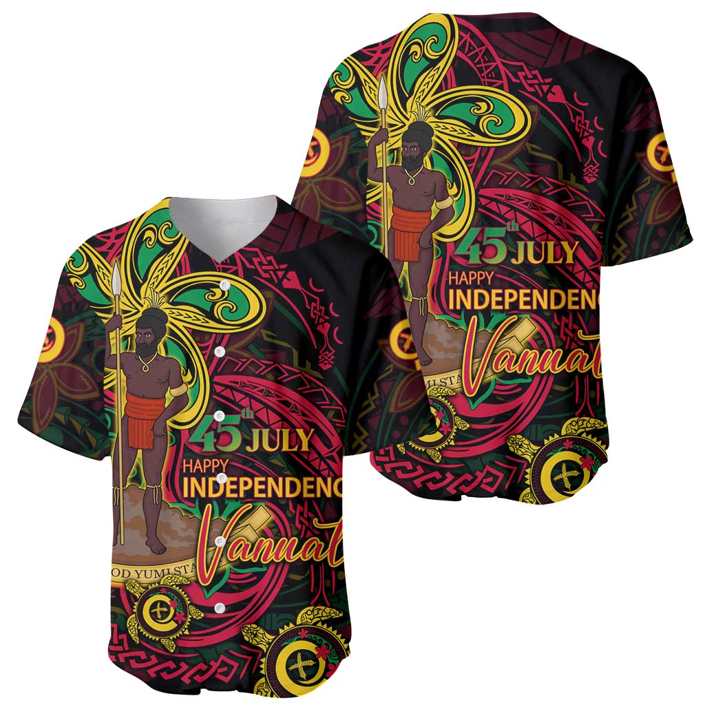 Custom Vanuatu 45th Independence Anniversary Baseball Jersey Flower Melanesian Namele Turtle - Polynesian Pride