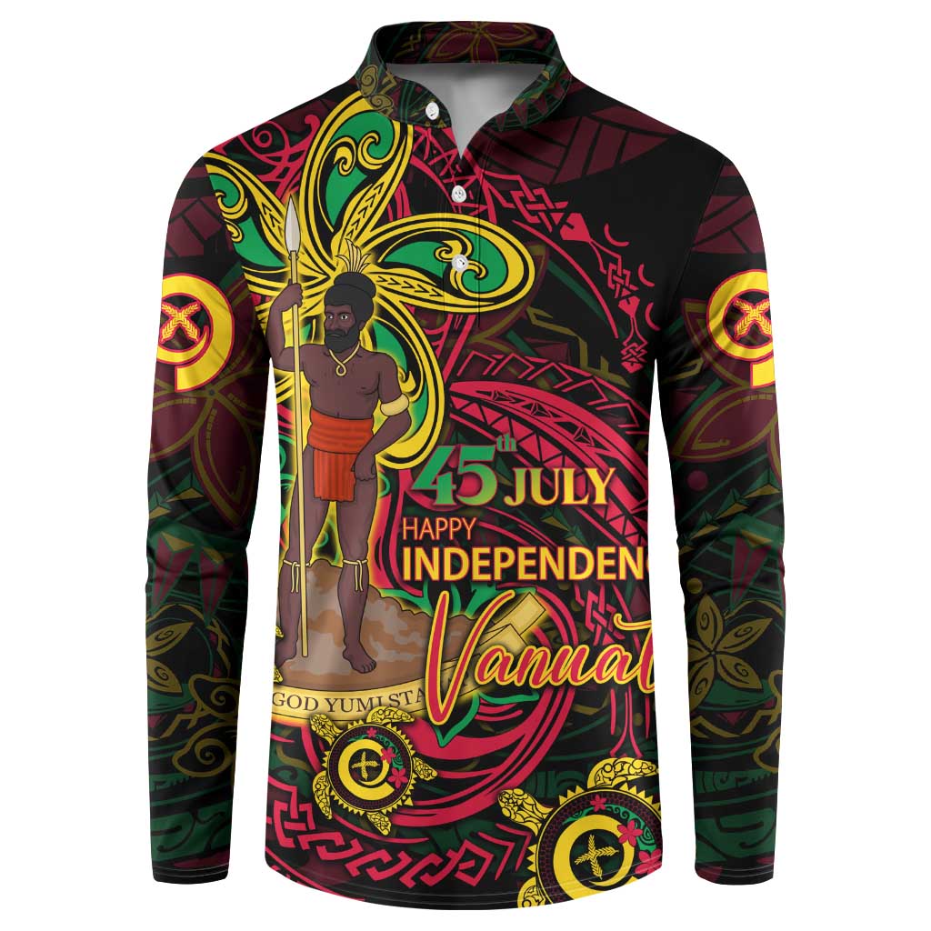 Custom Vanuatu 45th Independence Anniversary Button Sweatshirt Flower Melanesian Namele Turtle DT02 Black - Polynesian Pride