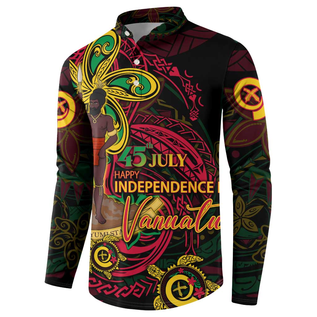 Custom Vanuatu 45th Independence Anniversary Button Sweatshirt Flower Melanesian Namele Turtle DT02 - Polynesian Pride