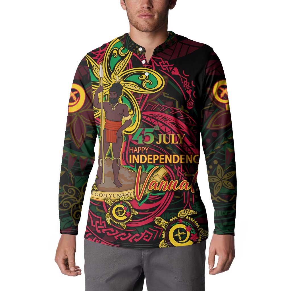 Custom Vanuatu 45th Independence Anniversary Button Sweatshirt Flower Melanesian Namele Turtle DT02 - Polynesian Pride