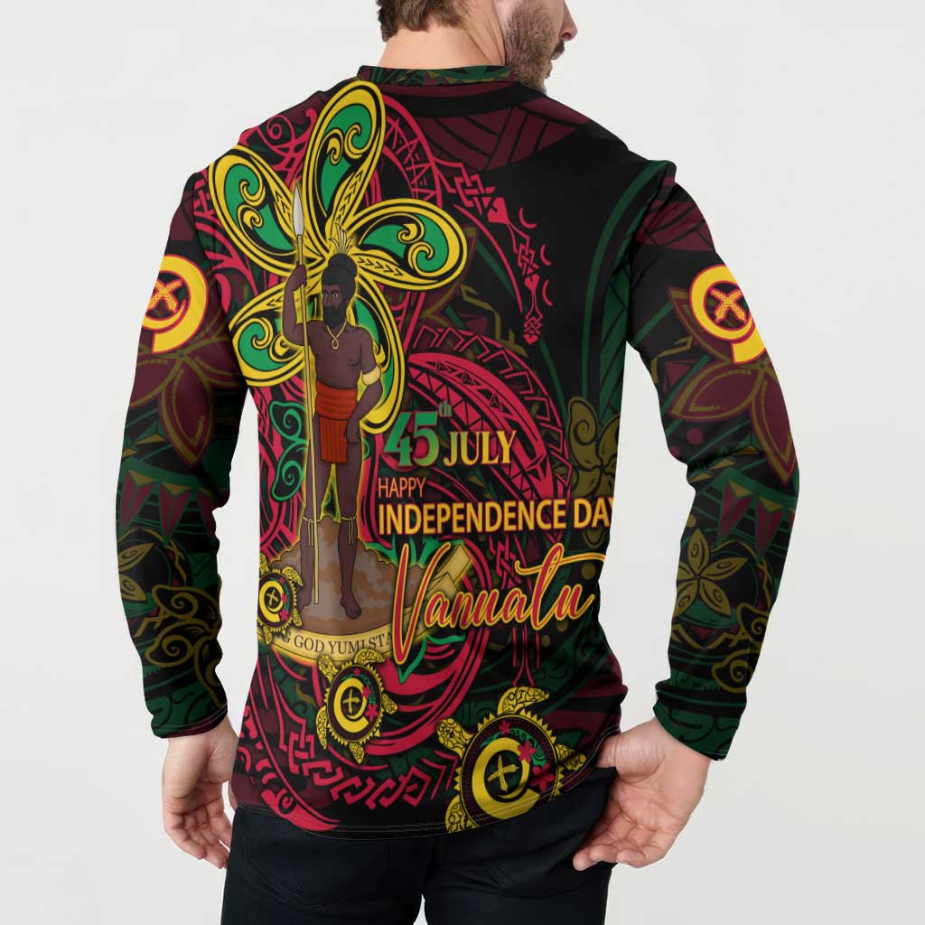 Custom Vanuatu 45th Independence Anniversary Button Sweatshirt Flower Melanesian Namele Turtle DT02 - Polynesian Pride