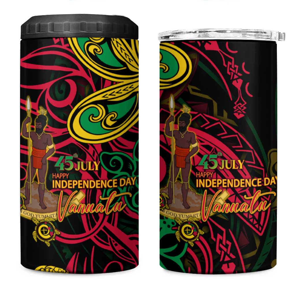 Vanuatu 45th Independence Anniversary 4 in 1 Can Cooler Tumbler Flower Melanesian Namele Turtle DT02 One Size: 16 oz Black - Polynesian Pride