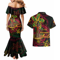 Custom Vanuatu 45th Independence Anniversary Couples Matching Mermaid Dress and Hawaiian Shirt Flower Melanesian Namele Turtle DT02 - Polynesian Pride