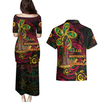 Custom Vanuatu 45th Independence Anniversary Couples Matching Puletasi and Hawaiian Shirt Flower Melanesian Namele Turtle DT02 - Polynesian Pride