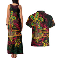 Custom Vanuatu 45th Independence Anniversary Couples Matching Tank Maxi Dress and Hawaiian Shirt Flower Melanesian Namele Turtle DT02 - Polynesian Pride