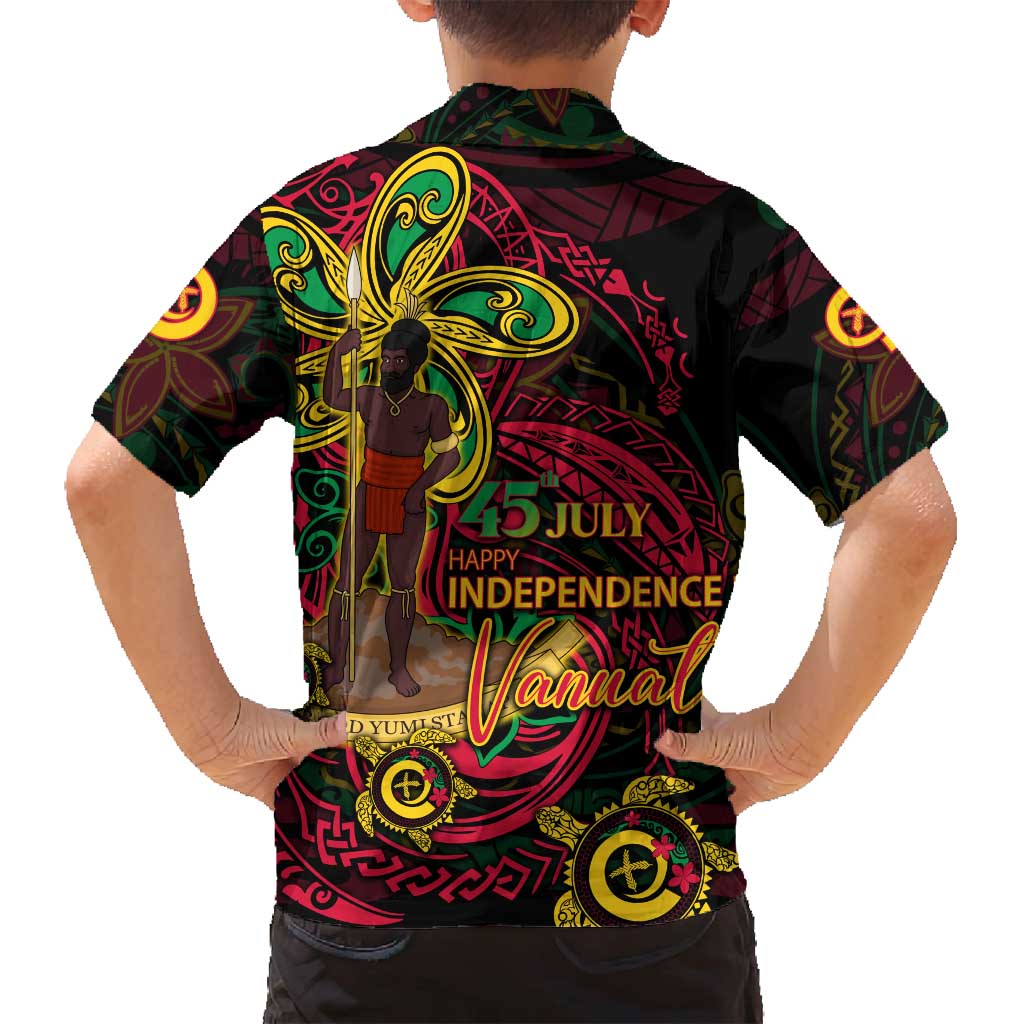 Custom Vanuatu 45th Independence Anniversary Family Matching Long Sleeve Bodycon Dress and Hawaiian Shirt Flower Melanesian Namele Turtle - Polynesian Pride