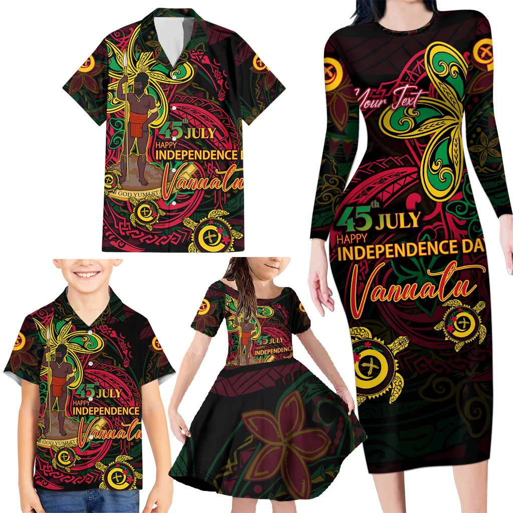 Custom Vanuatu 45th Independence Anniversary Family Matching Long Sleeve Bodycon Dress and Hawaiian Shirt Flower Melanesian Namele Turtle DT02 - Polynesian Pride