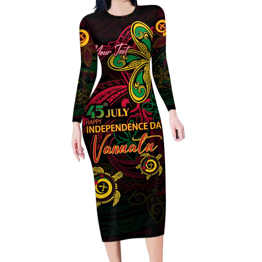 Custom Vanuatu 45th Independence Anniversary Family Matching Long Sleeve Bodycon Dress and Hawaiian Shirt Flower Melanesian Namele Turtle - Polynesian Pride