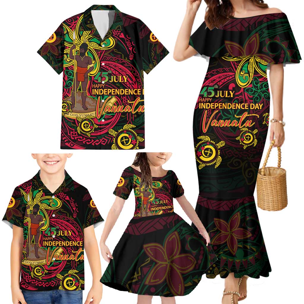 Custom Vanuatu 45th Independence Anniversary Family Matching Mermaid Dress and Hawaiian Shirt Flower Melanesian Namele Turtle DT02 - Polynesian Pride