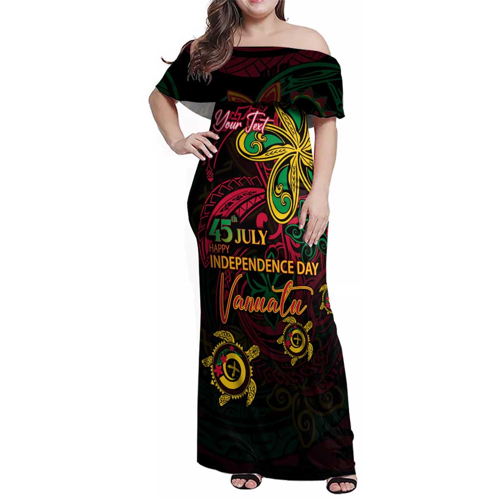 Custom Vanuatu 45th Independence Anniversary Family Matching Off Shoulder Maxi Dress and Hawaiian Shirt Flower Melanesian Namele Turtle - Polynesian Pride