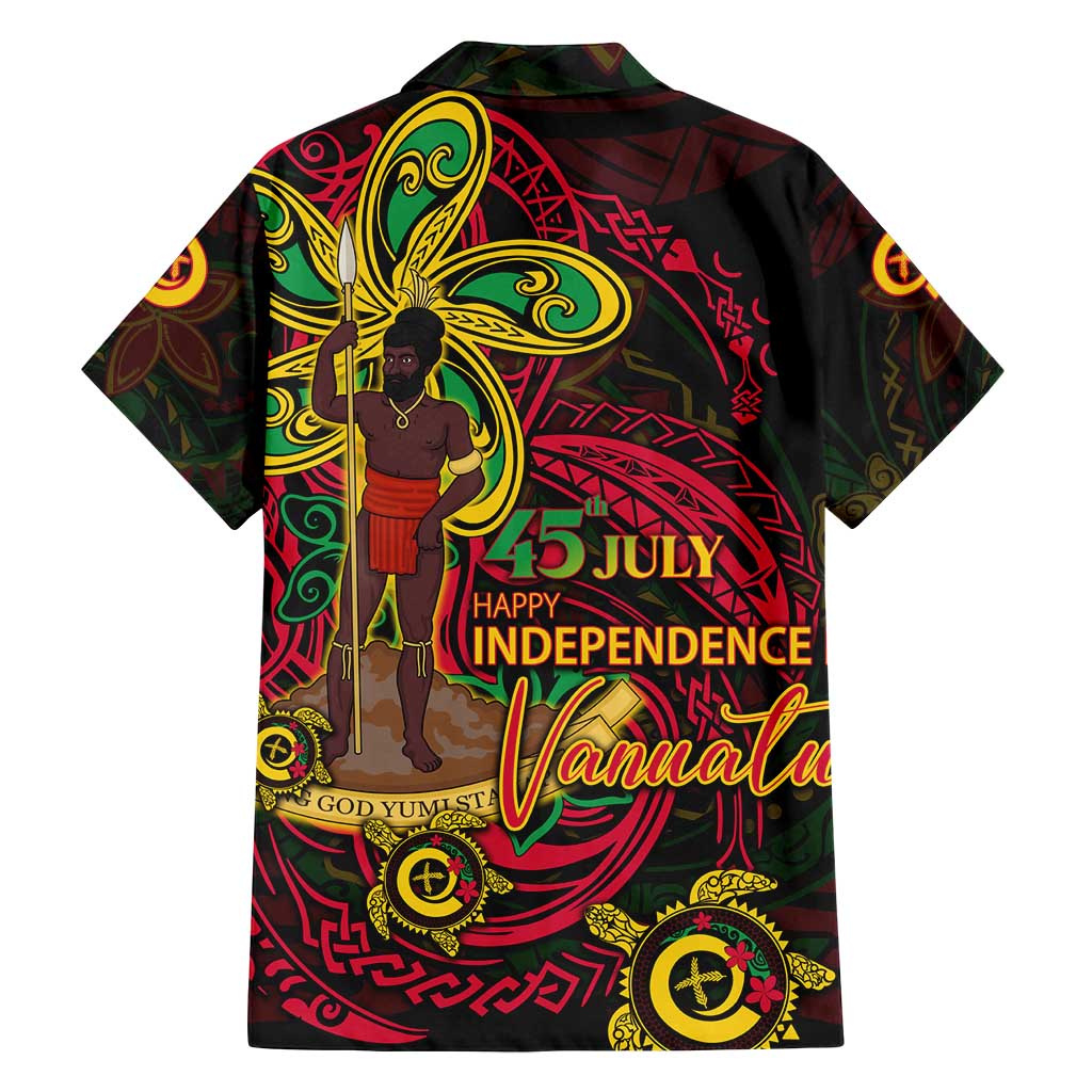 Custom Vanuatu 45th Independence Anniversary Family Matching Off Shoulder Short Dress and Hawaiian Shirt Flower Melanesian Namele Turtle - Polynesian Pride