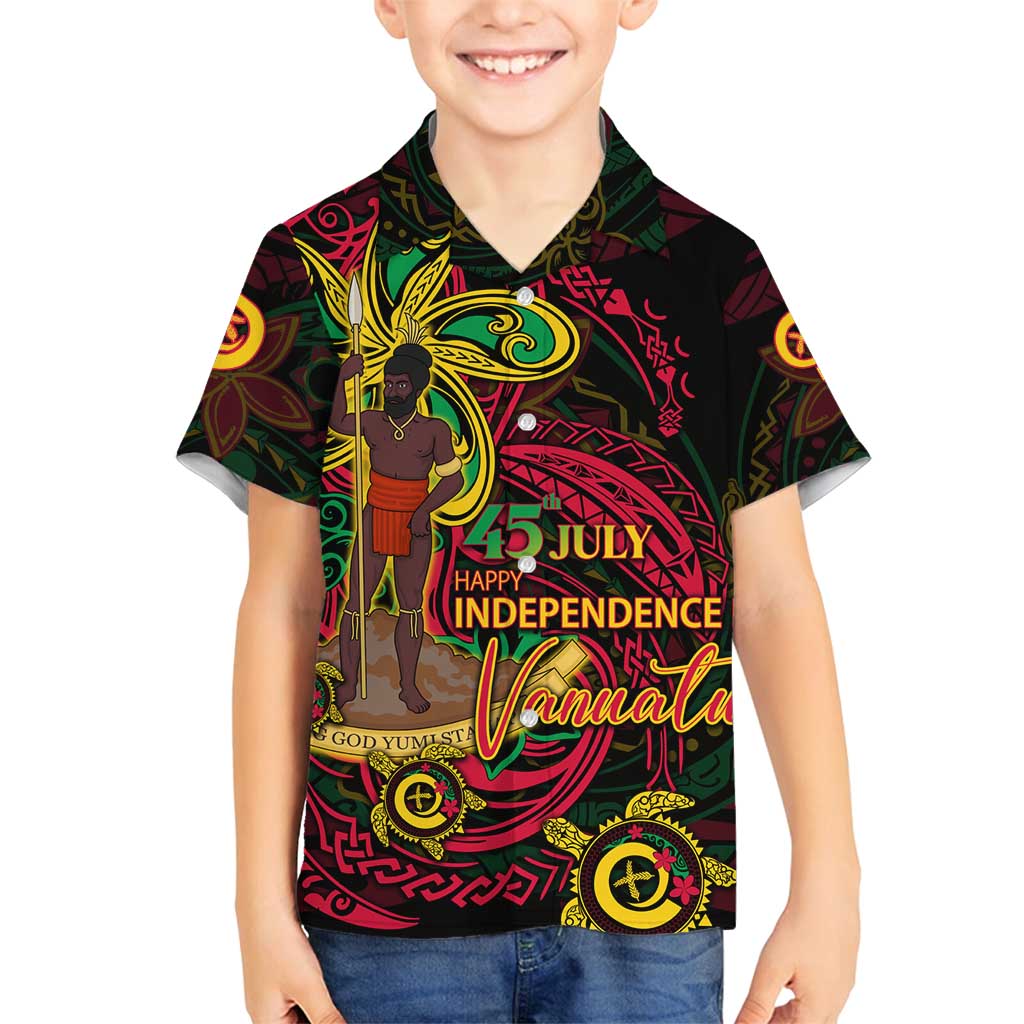 Custom Vanuatu 45th Independence Anniversary Family Matching Off Shoulder Short Dress and Hawaiian Shirt Flower Melanesian Namele Turtle - Polynesian Pride