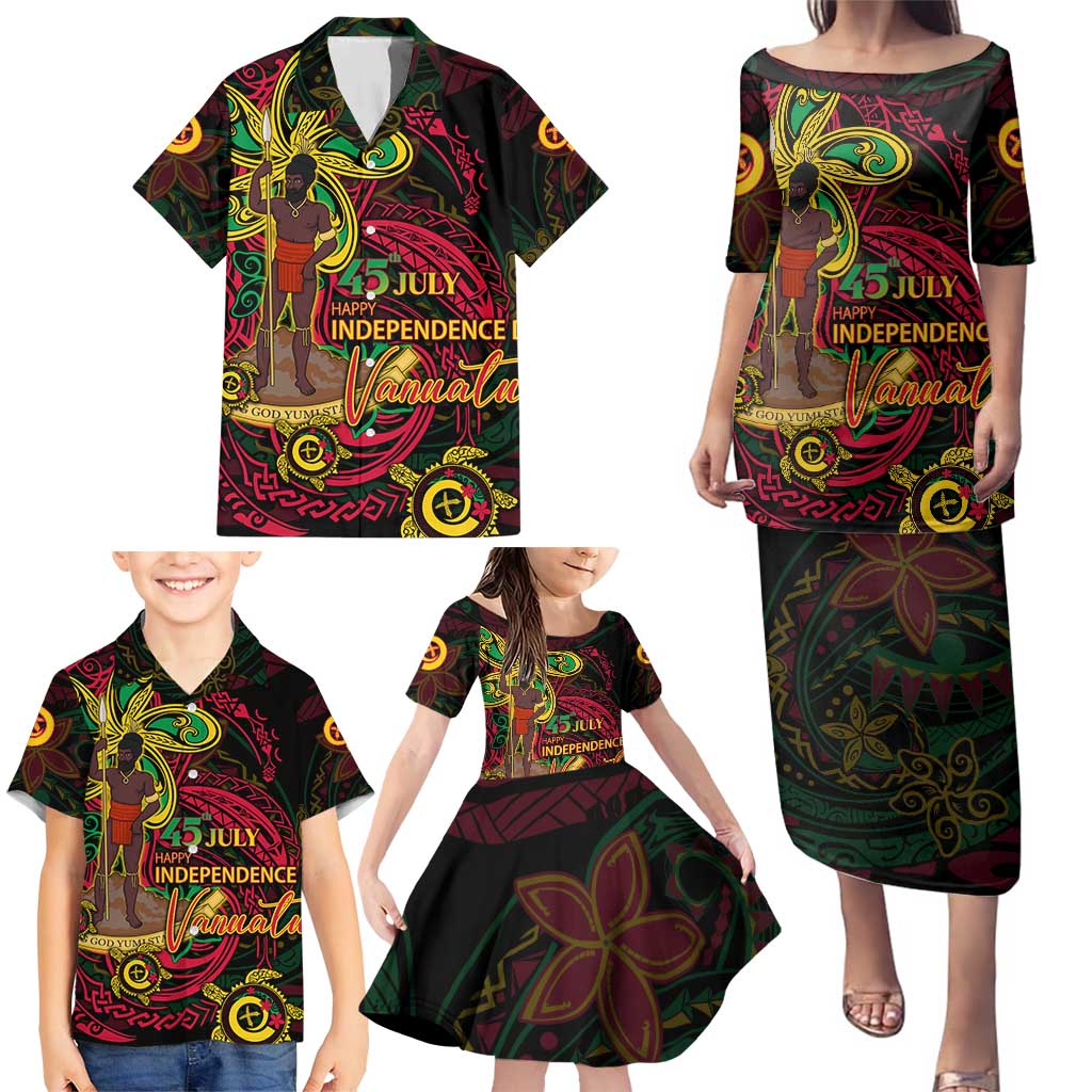 Custom Vanuatu 45th Independence Anniversary Family Matching Puletasi and Hawaiian Shirt Flower Melanesian Namele Turtle DT02 - Polynesian Pride