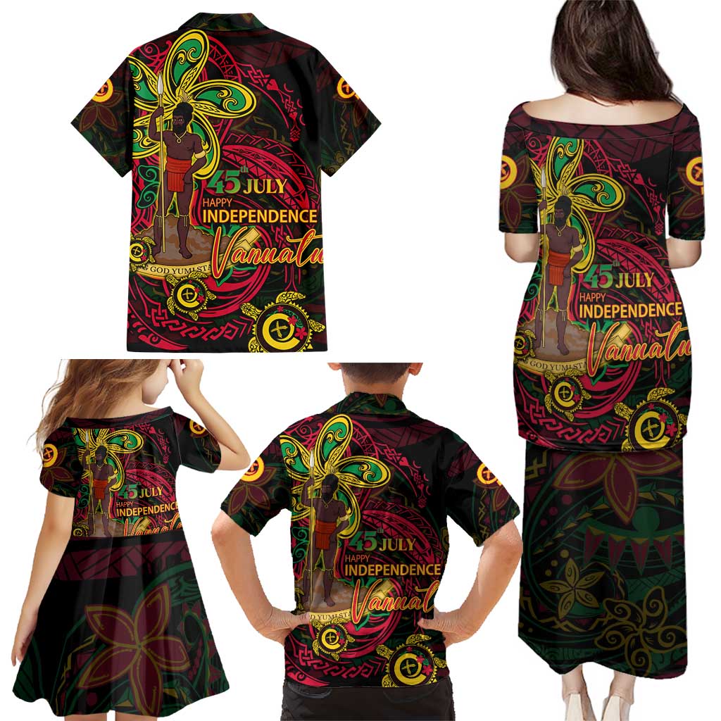 Custom Vanuatu 45th Independence Anniversary Family Matching Puletasi and Hawaiian Shirt Flower Melanesian Namele Turtle DT02 - Polynesian Pride