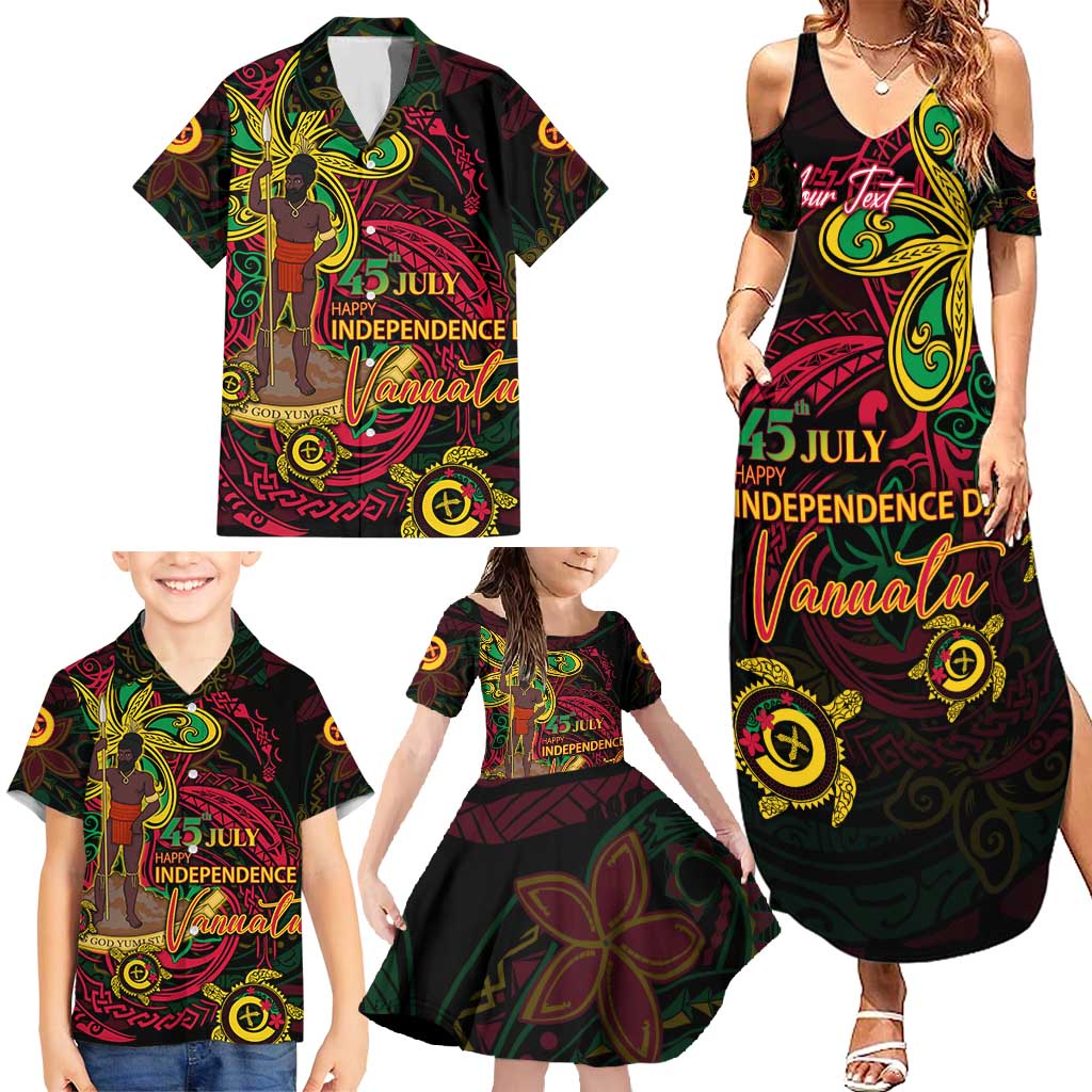Custom Vanuatu 45th Independence Anniversary Family Matching Summer Maxi Dress and Hawaiian Shirt Flower Melanesian Namele Turtle DT02 - Polynesian Pride