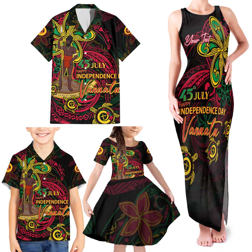 Custom Vanuatu 45th Independence Anniversary Family Matching Tank Maxi Dress and Hawaiian Shirt Flower Melanesian Namele Turtle DT02 - Polynesian Pride
