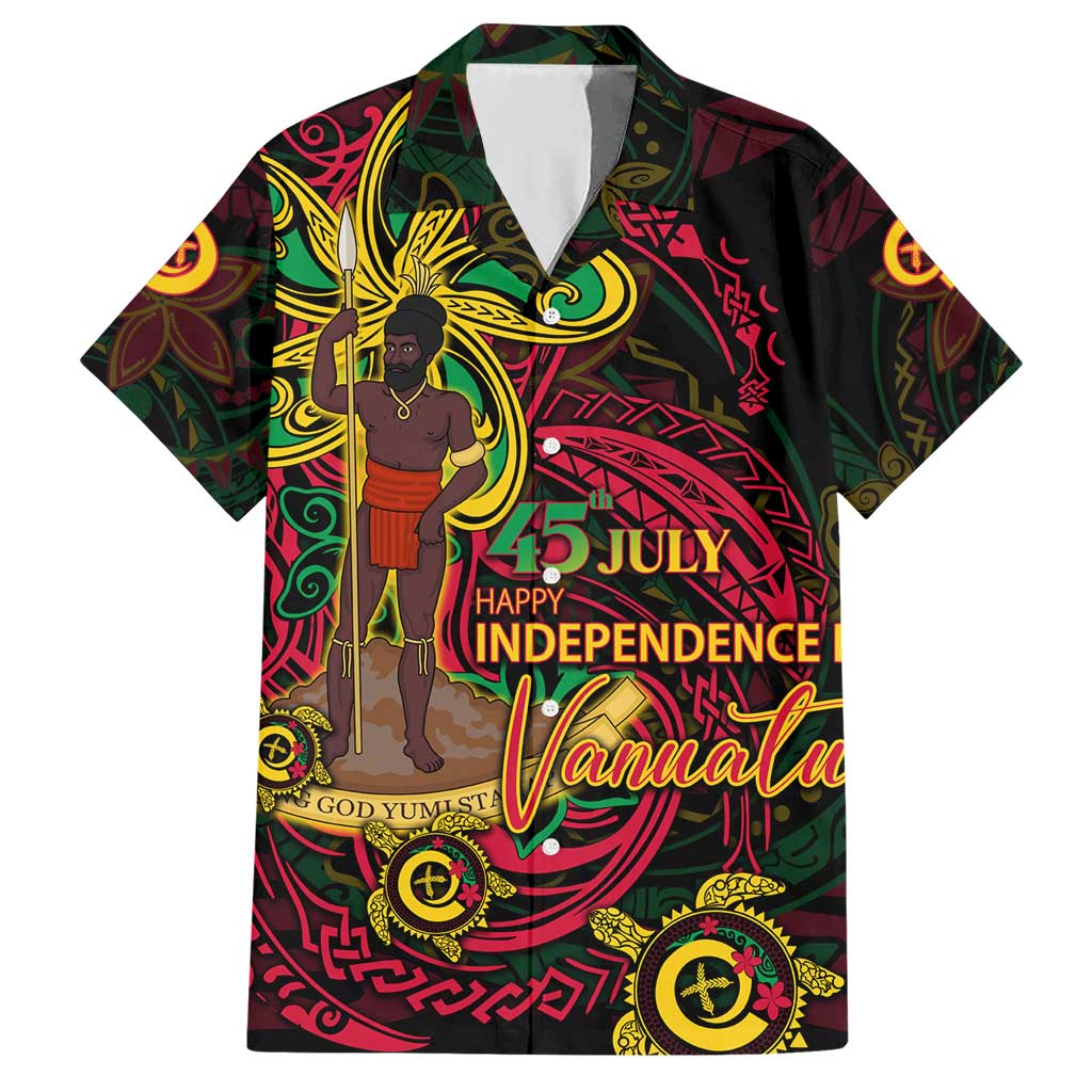 Custom Vanuatu 45th Independence Anniversary Hawaiian Shirt Flower Melanesian Namele Turtle DT02 Black - Polynesian Pride