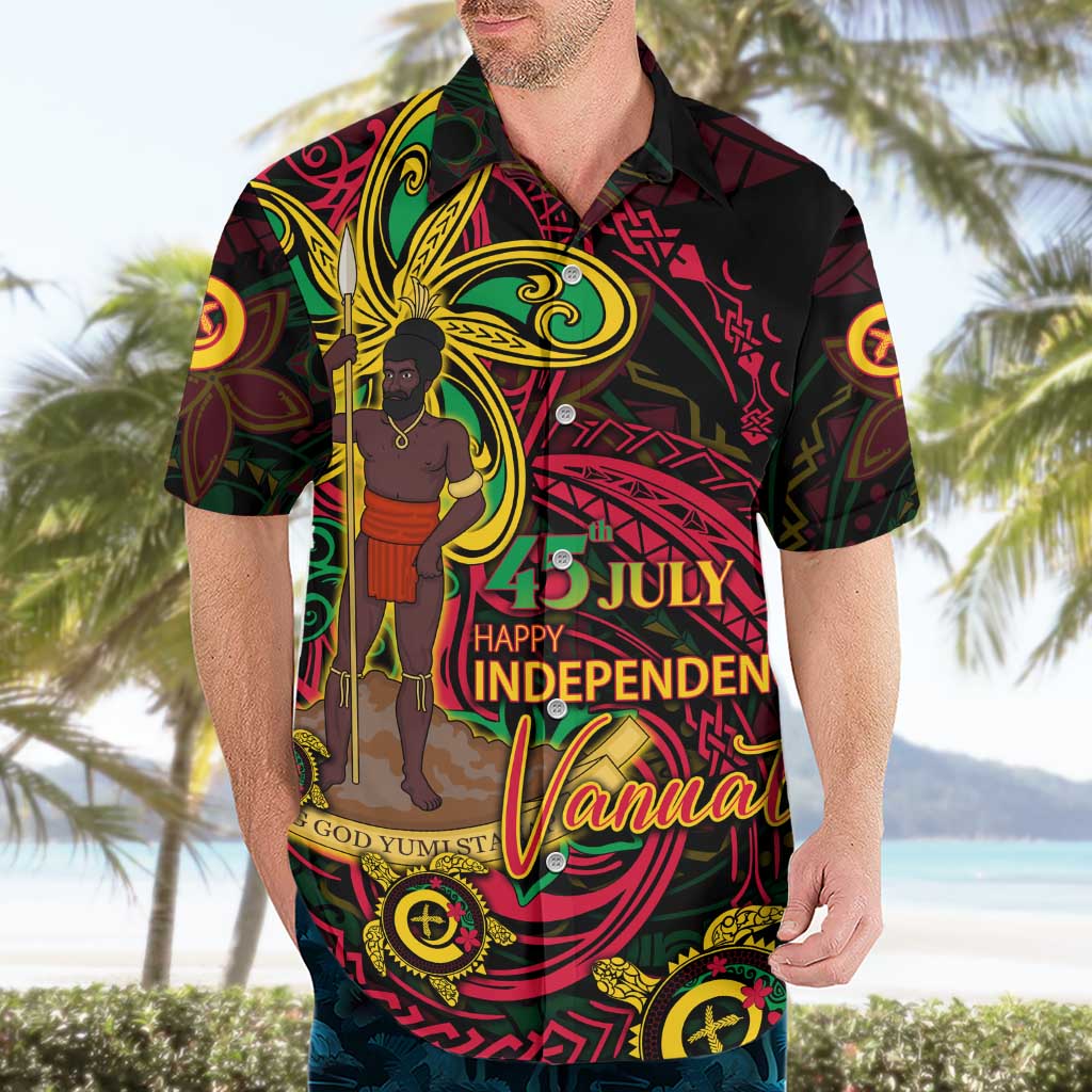 Custom Vanuatu 45th Independence Anniversary Hawaiian Shirt Flower Melanesian Namele Turtle DT02 - Polynesian Pride