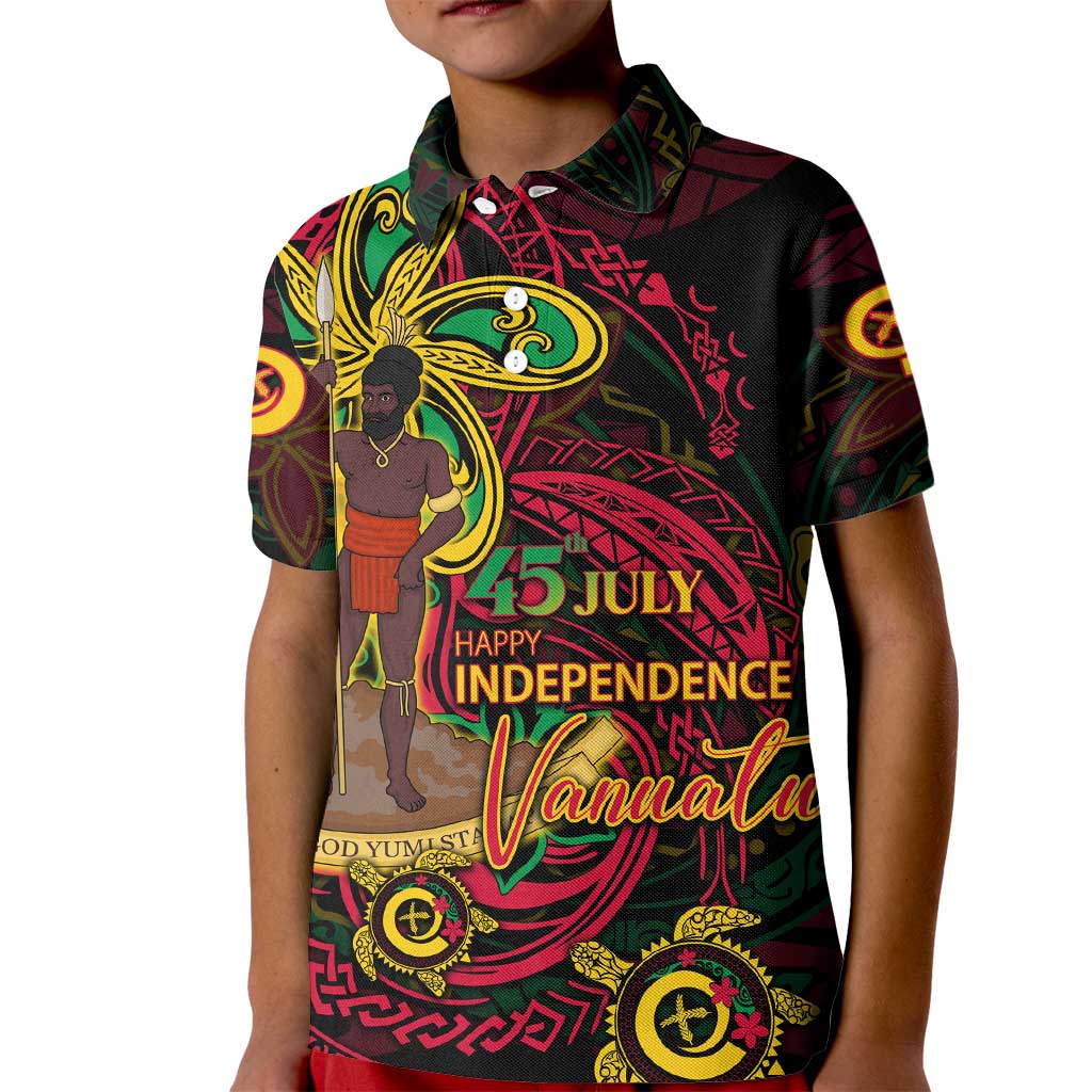 Custom Vanuatu 45th Independence Anniversary Kid Polo Shirt Flower Melanesian Namele Turtle - Polynesian Pride