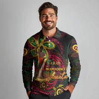 Custom Vanuatu 45th Independence Anniversary Long Sleeve Polo Shirt Flower Melanesian Namele Turtle - Polynesian Pride
