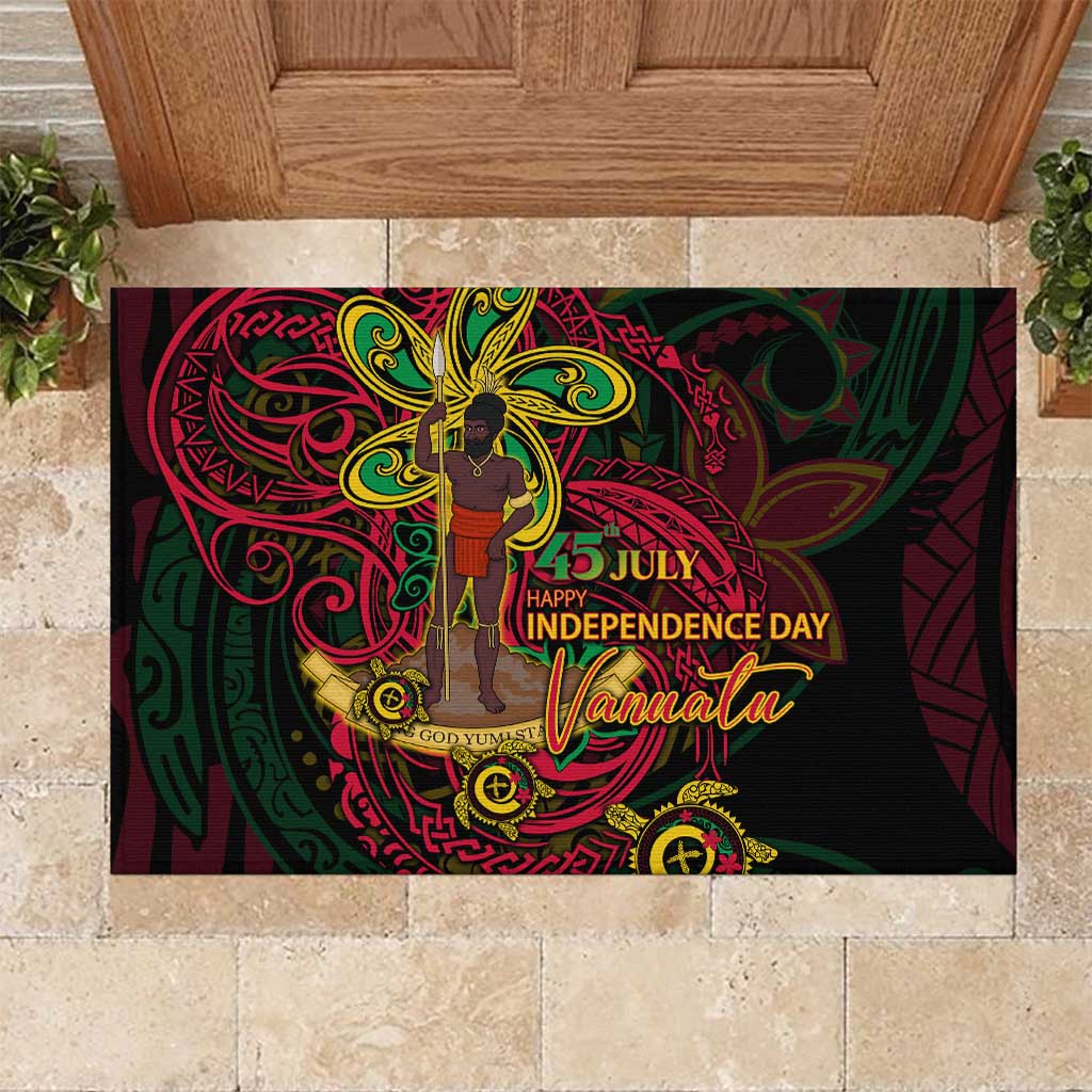 Vanuatu 45th Independence Anniversary Rubber Doormat Flower Melanesian Namele Turtle DT02 Black - Polynesian Pride