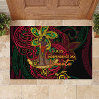Vanuatu 45th Independence Anniversary Rubber Doormat Flower Melanesian Namele Turtle DT02 Black - Polynesian Pride