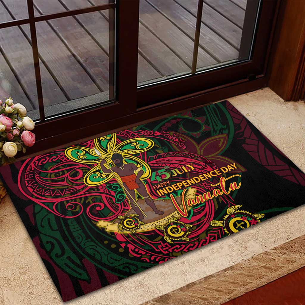 Vanuatu 45th Independence Anniversary Rubber Doormat Flower Melanesian Namele Turtle DT02 - Polynesian Pride