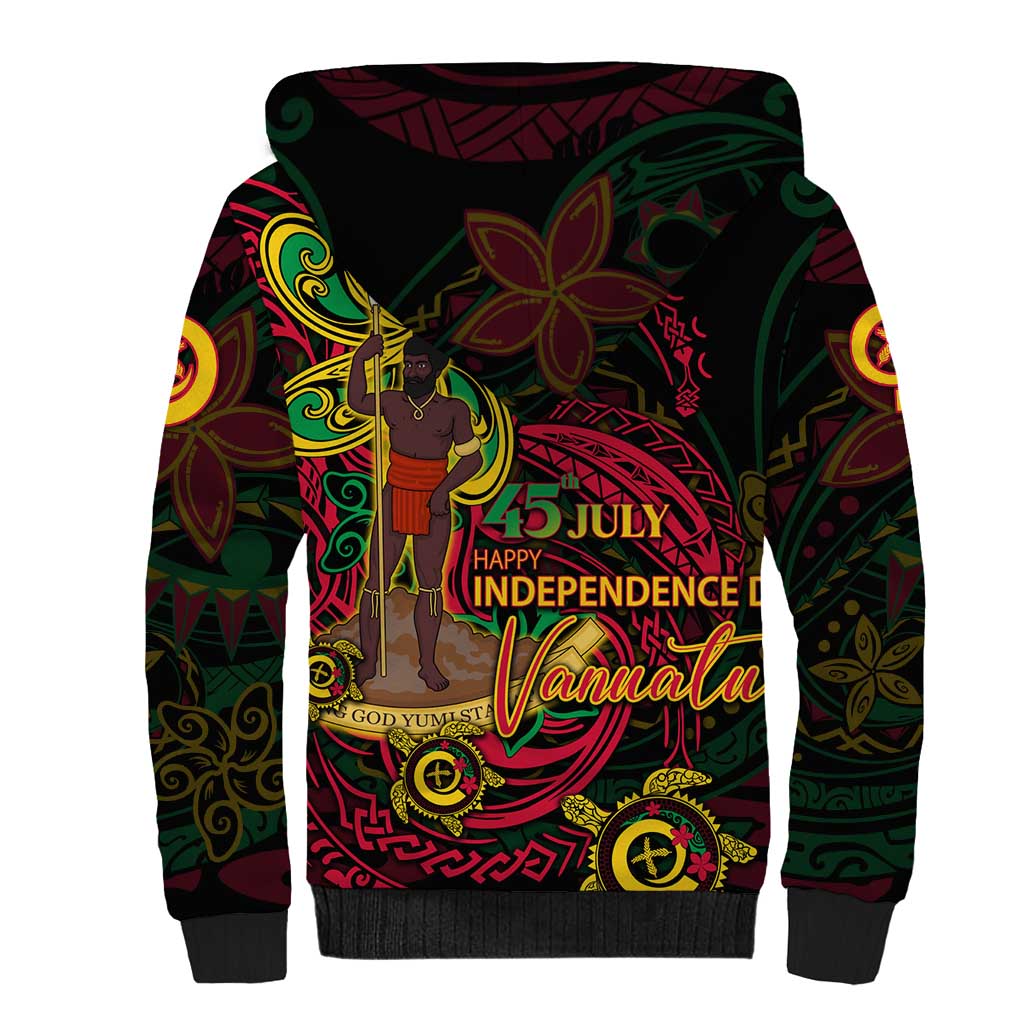 Custom Vanuatu 45th Independence Anniversary Sherpa Hoodie Flower Melanesian Namele Turtle DT02 - Polynesian Pride