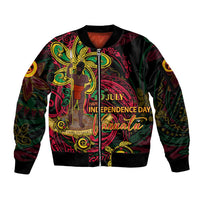 Custom Vanuatu 45th Independence Anniversary Sleeve Zip Bomber Jacket Flower Melanesian Namele Turtle - Polynesian Pride